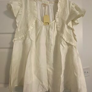 JODIFL Ivory Ruffled Flutter-Sleeve Top